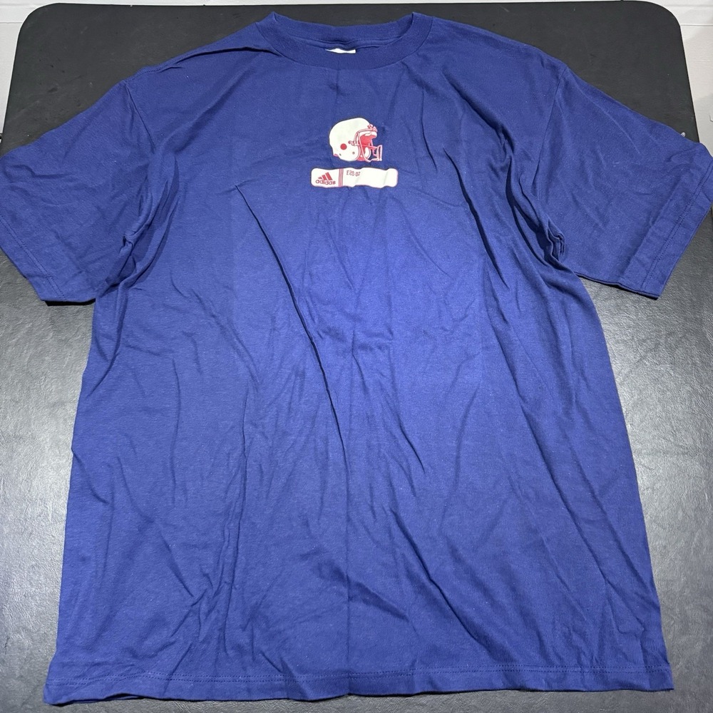 Vintage Adidas Shirt Blue Mens Crewneck Short Sleeve Sz L Football Helmet 2002